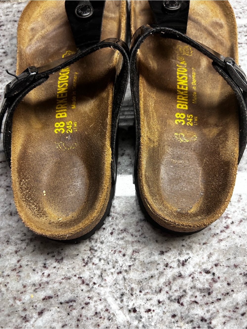 Birkenstock Gizeh Black Patent Thong Sandals with Brown Suede Footbed size 7 - Picture 5 of 8